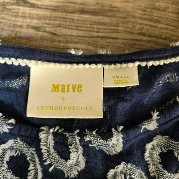 Maeve Anthropologie Lisanne Textured Navy Ivory Tunic Dress Sz S Frayed Circles - Picture 8 of 15